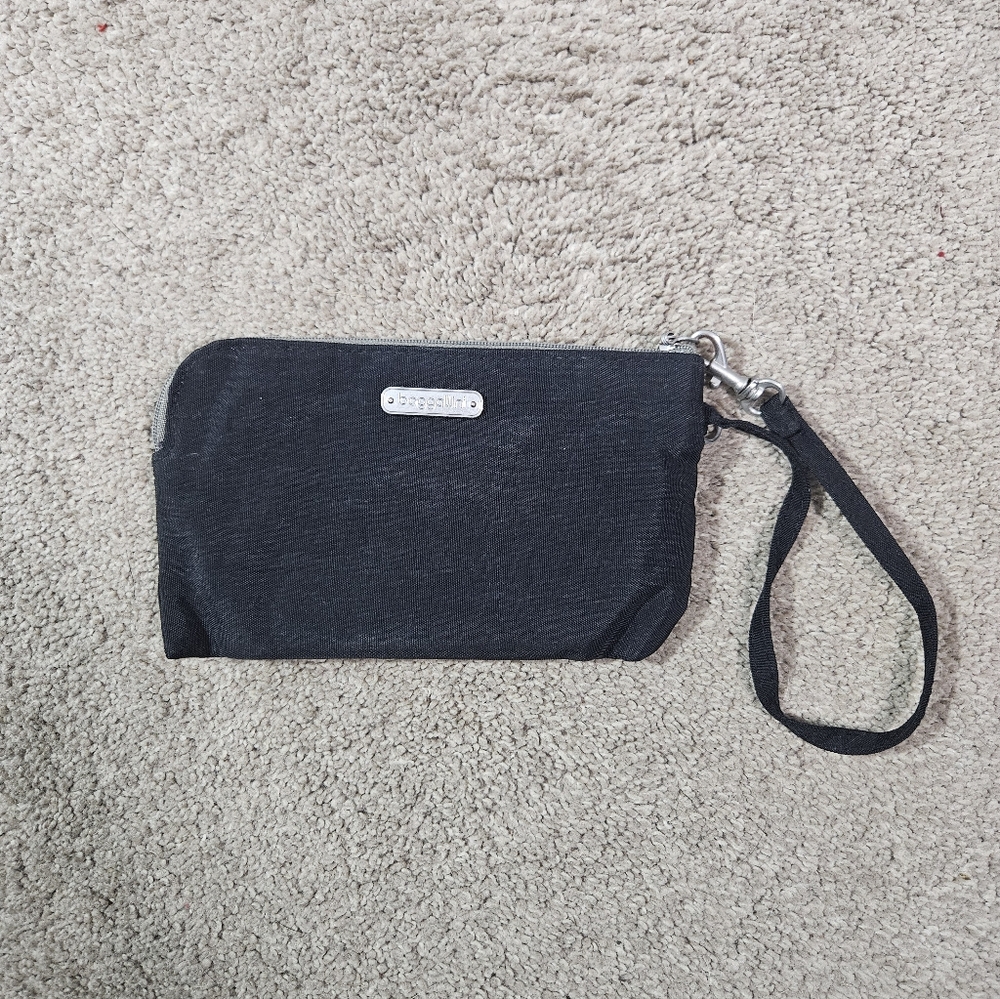 Baggallini Black Wristlet Wallet RFID Card Holder Zip Pouch Small Travel 7"x 4"
